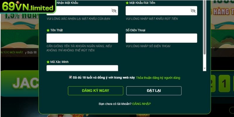 Điều kiện cần đáp ứng khi người chơi đăng ký 69VN
